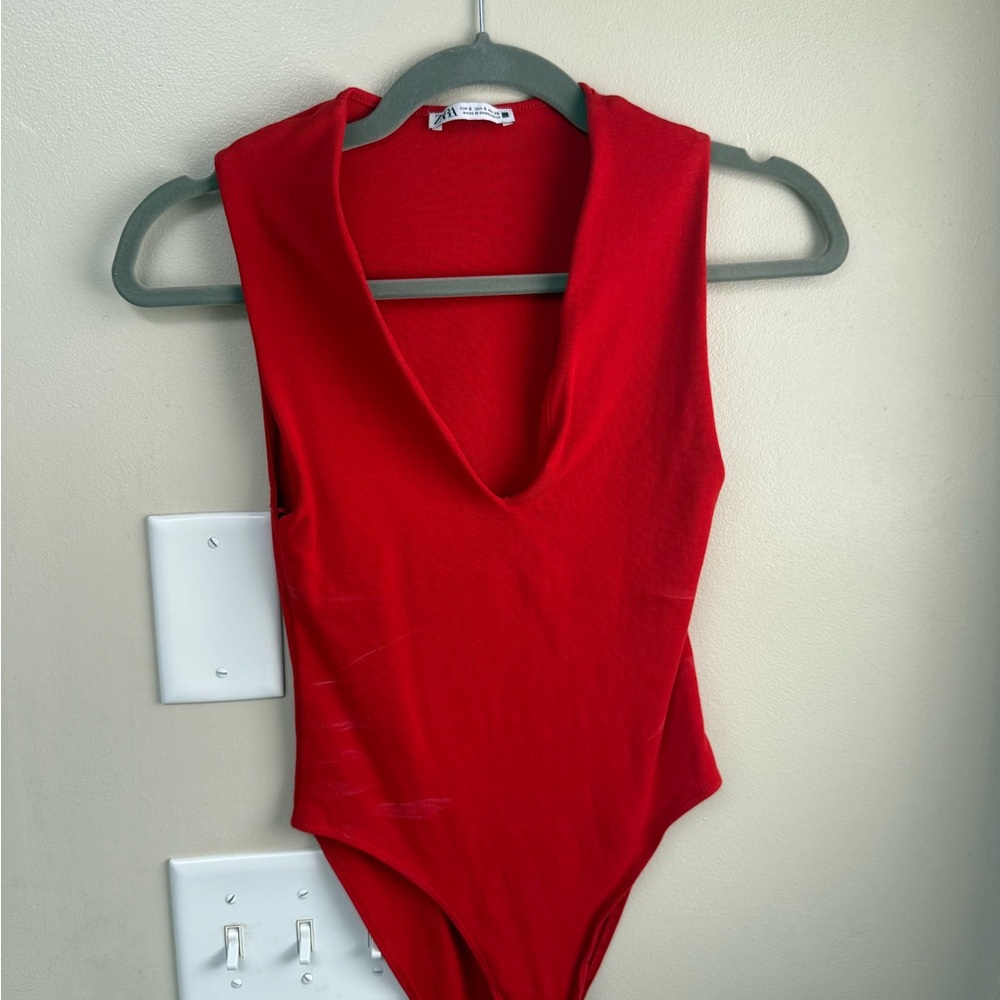 Zara V-Neck Red Bodysuit